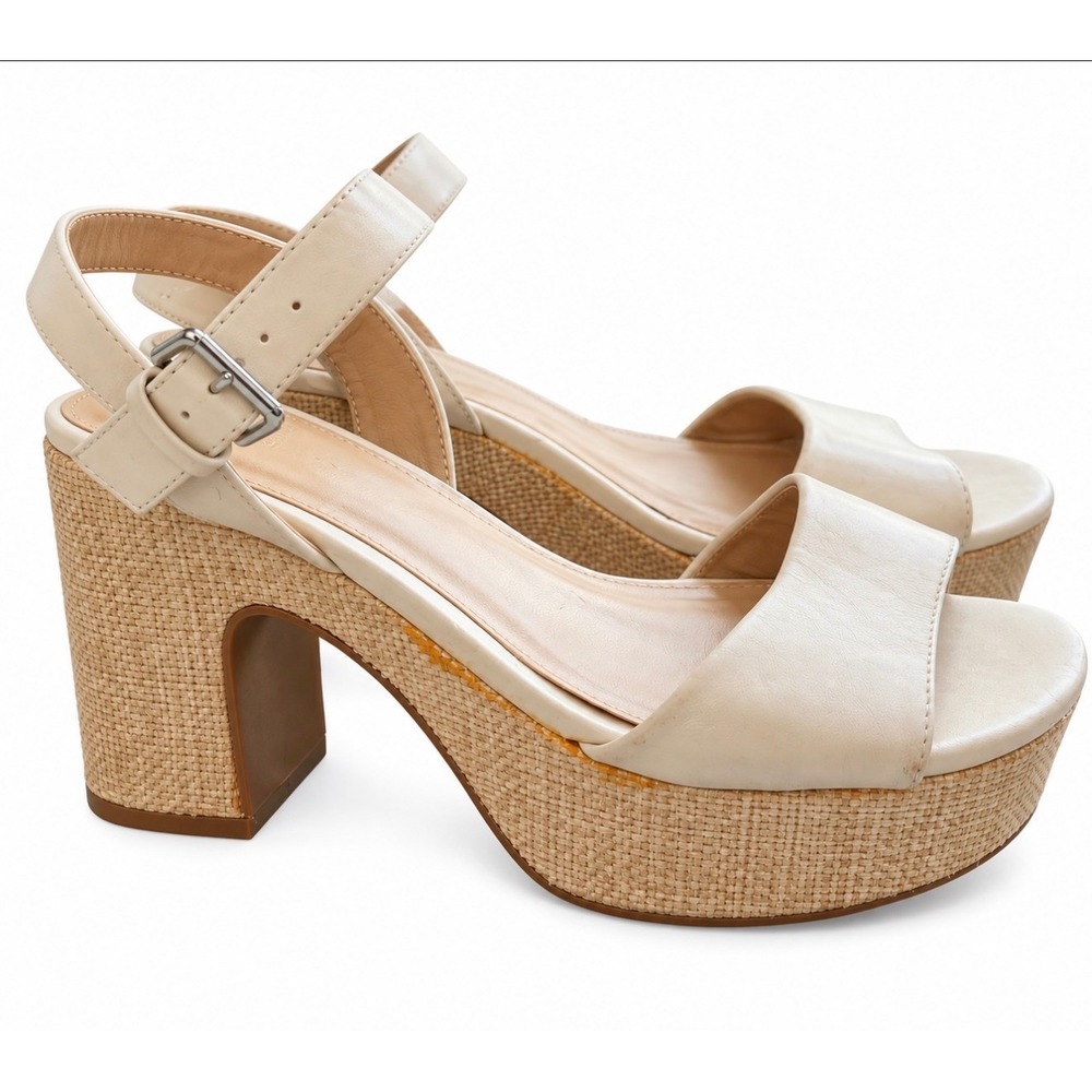 DV Dolce Vita Women 6.5 Cream Raffia Platform Block Heel Sandals Ankle Strap